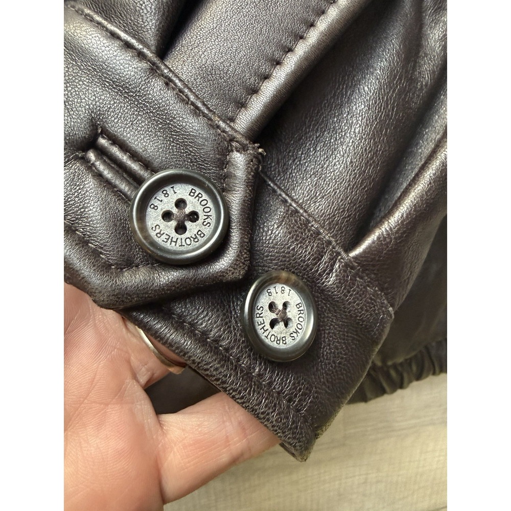 Brooks Brothers Leather Harrington Jacket Size XL Dark Brown/light Black Zip Up - Picture 6 of 16